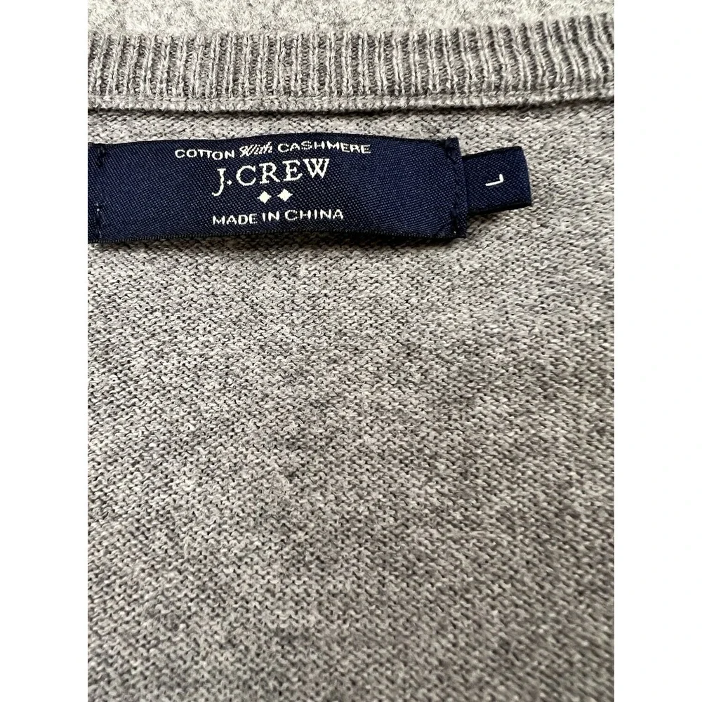 J.Crew Mens L Gray Cotton Cashmere V-Neck Pullover Sweater 17736